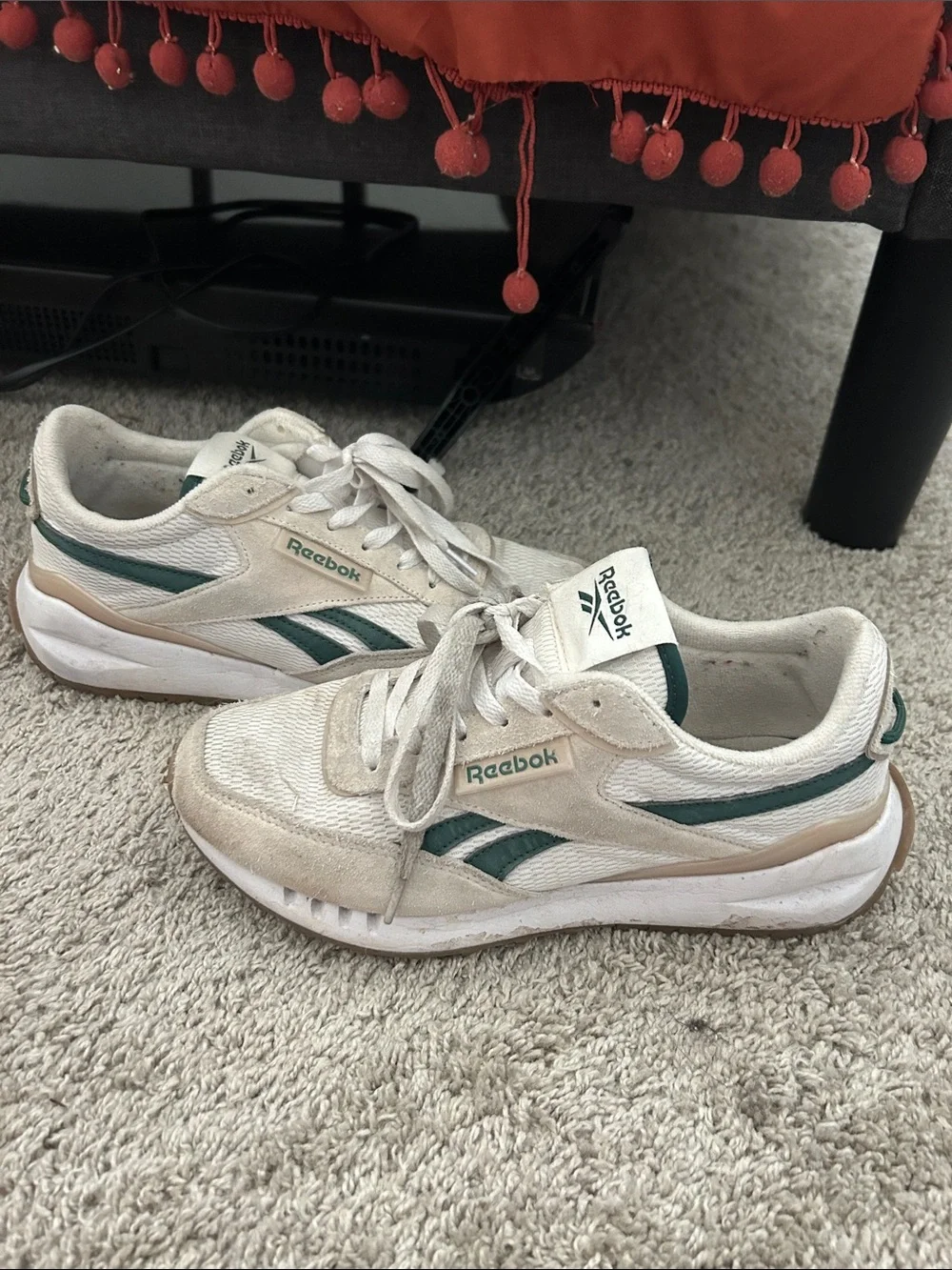 Reebok White Sneakers with Green Stripes